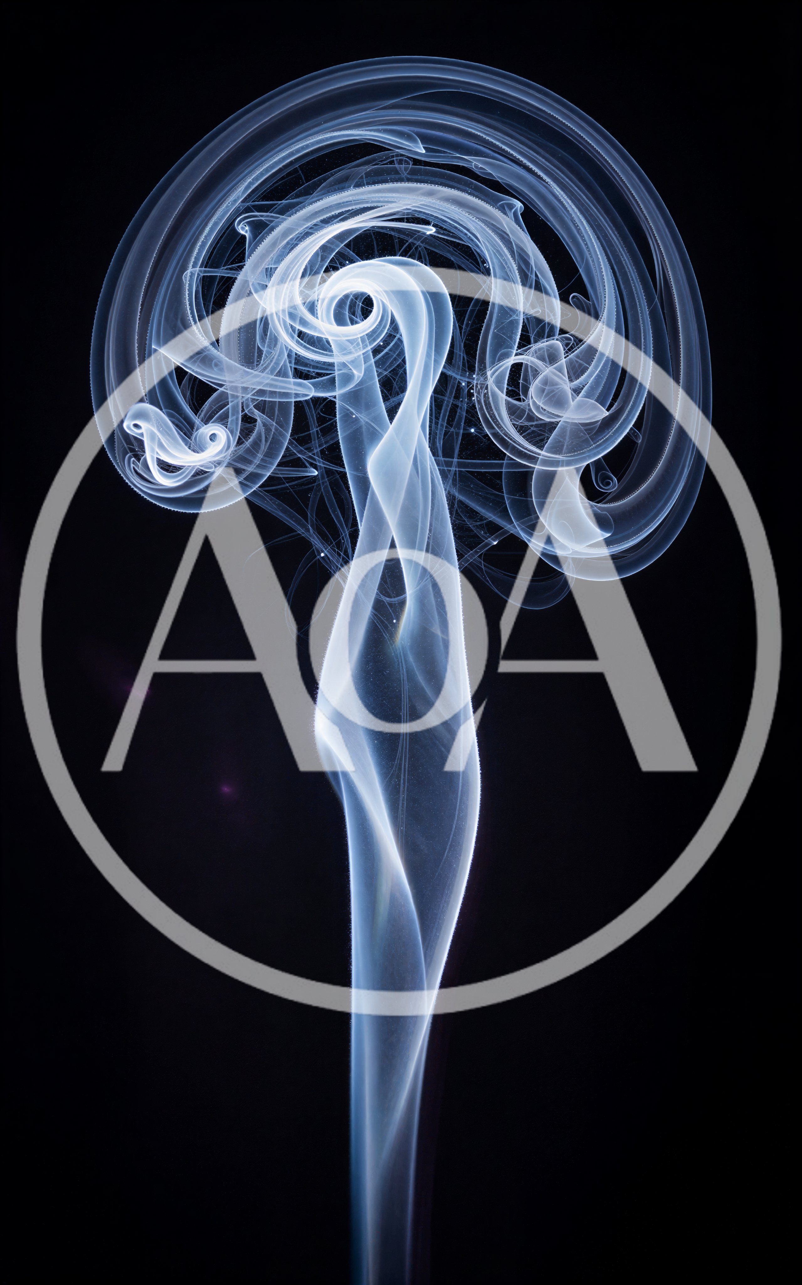 Abstract Swirling Smoke Trails Against Black Background