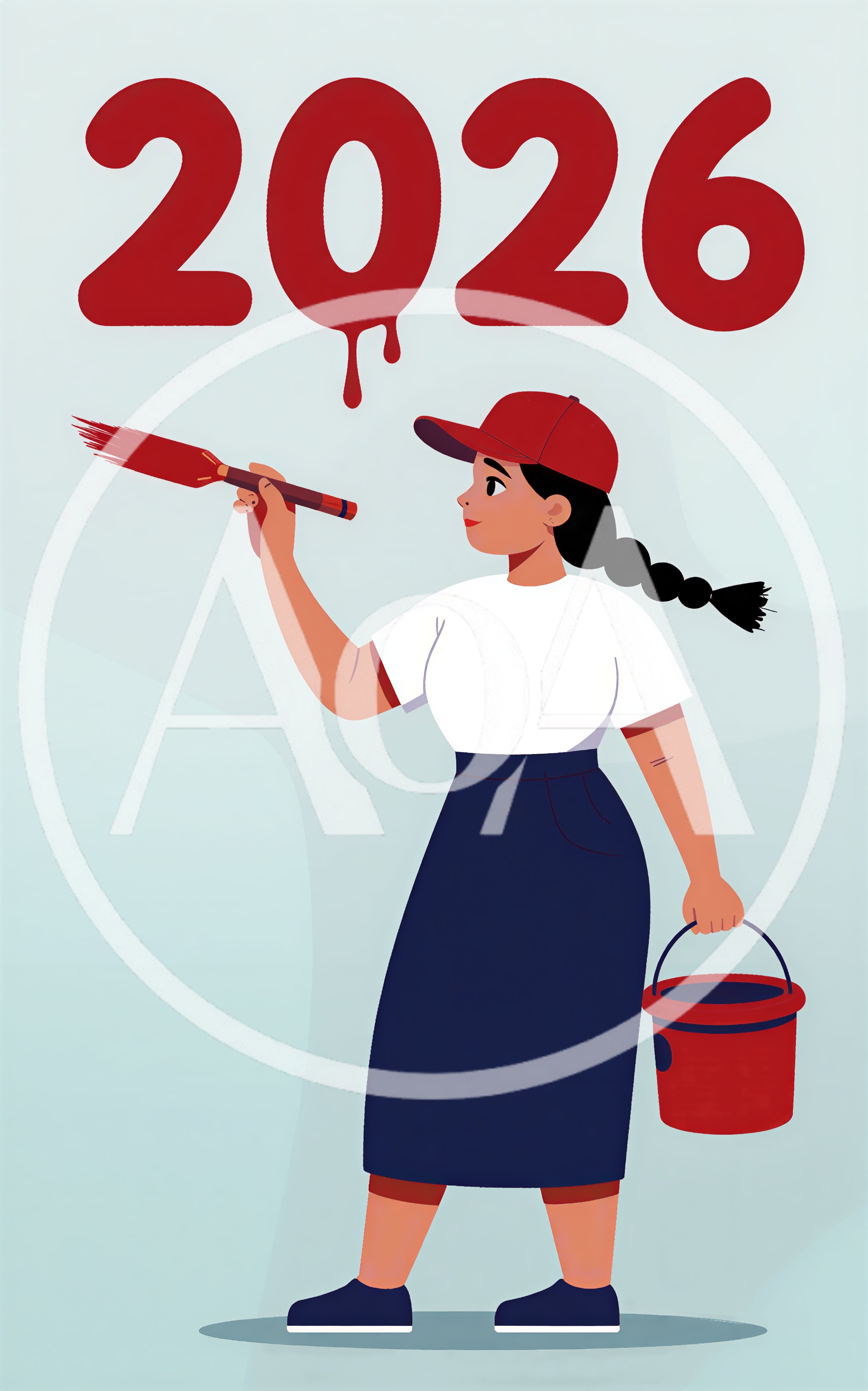 Young Woman Painting The Year 2026 In Red