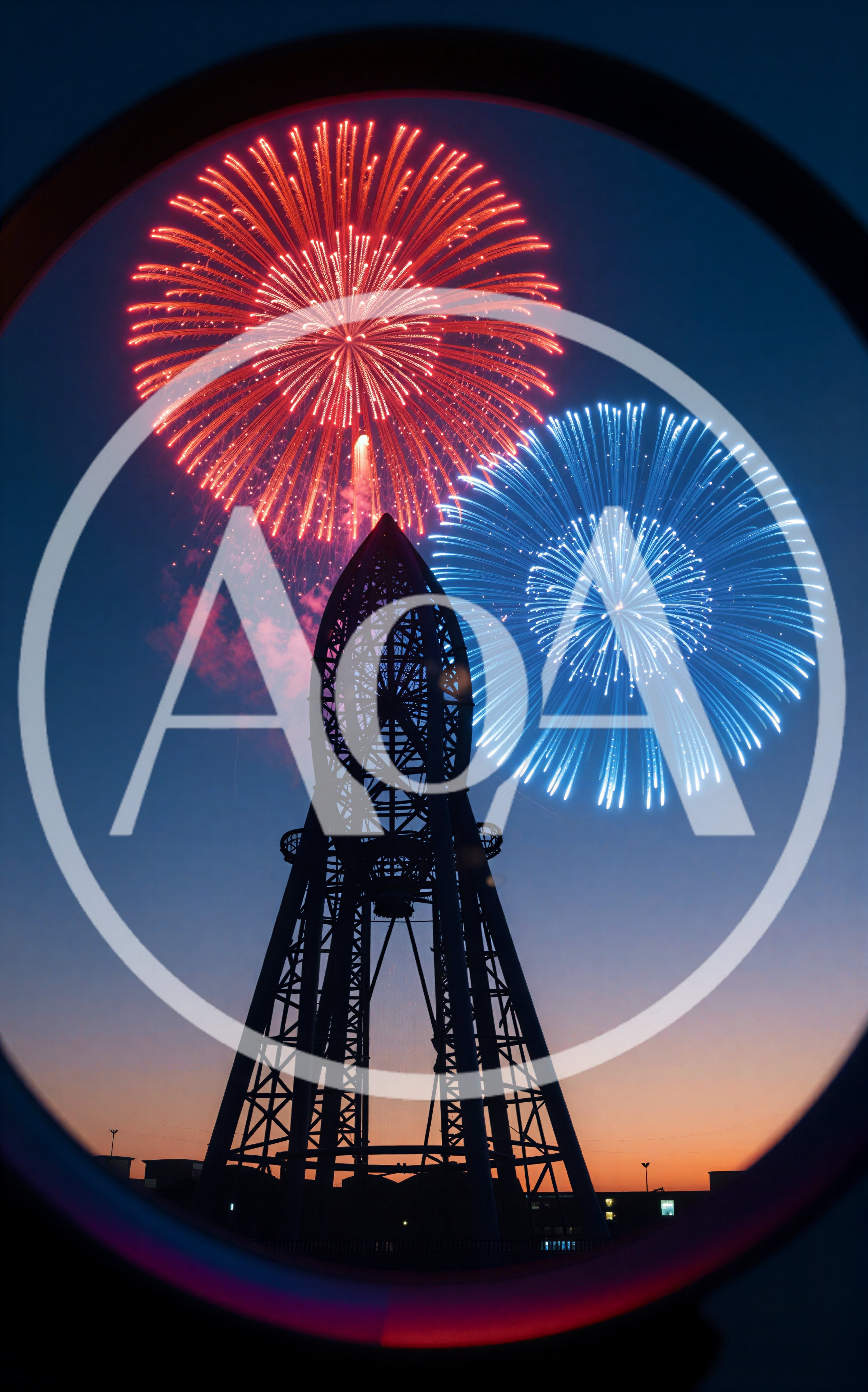 Fireworks Display Behind A Silhouette Of A Metal Tower