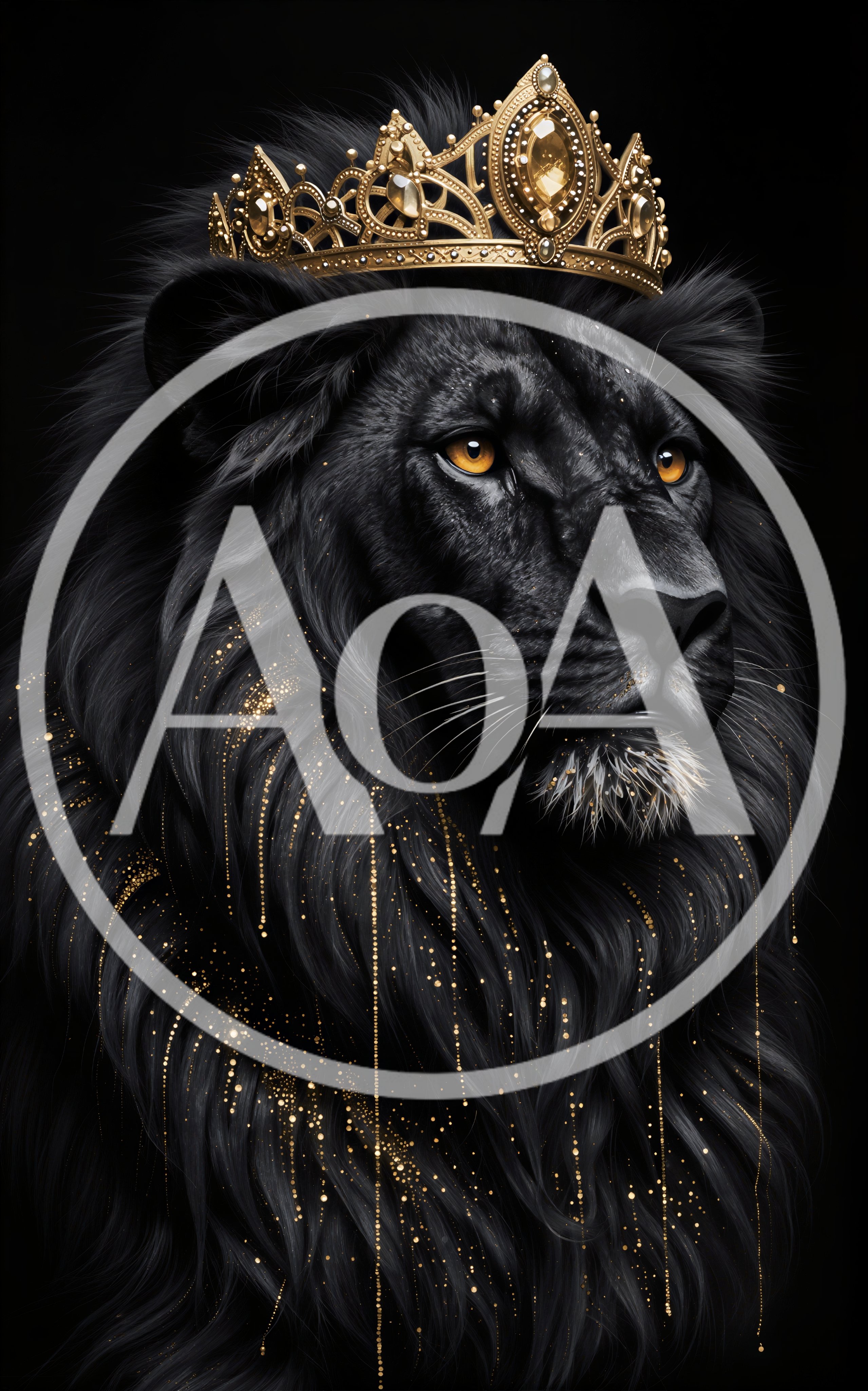 Majestic Black Lion Wearing An Ornate Gold Crown