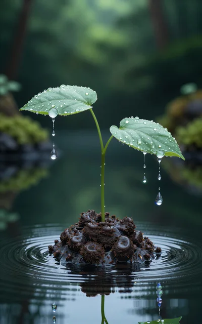 Small Green Sprout Growing From Soil In Water