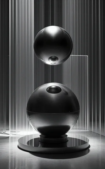 Abstract Metallic Spheres In Minimalist Architectural Setting