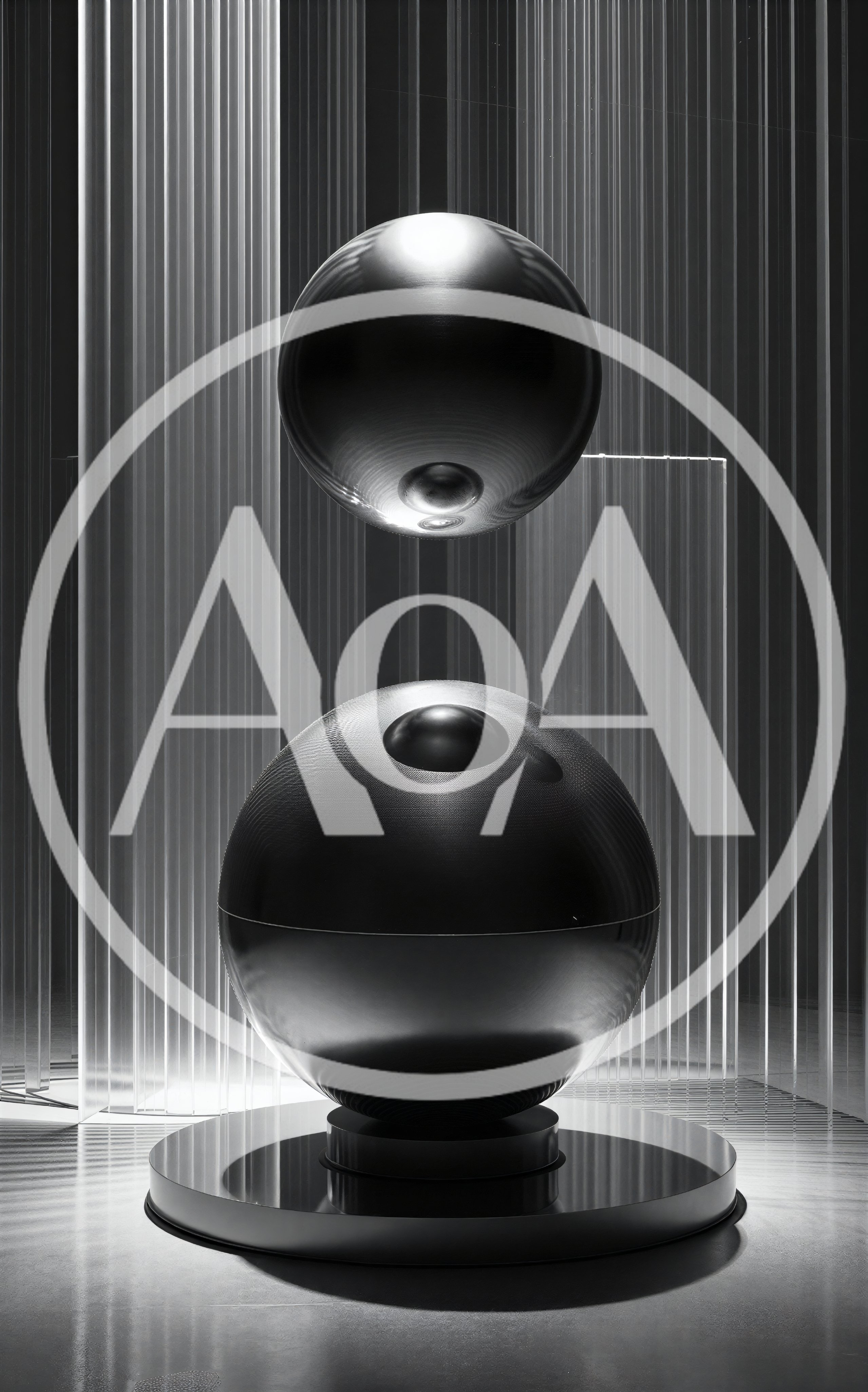 Abstract Metallic Spheres In Minimalist Architectural Setting