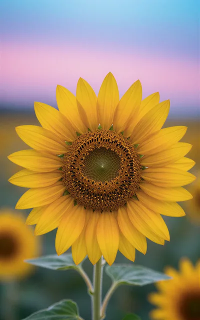 Single Sunflower Bloom Against A Soft Pastel Sunset