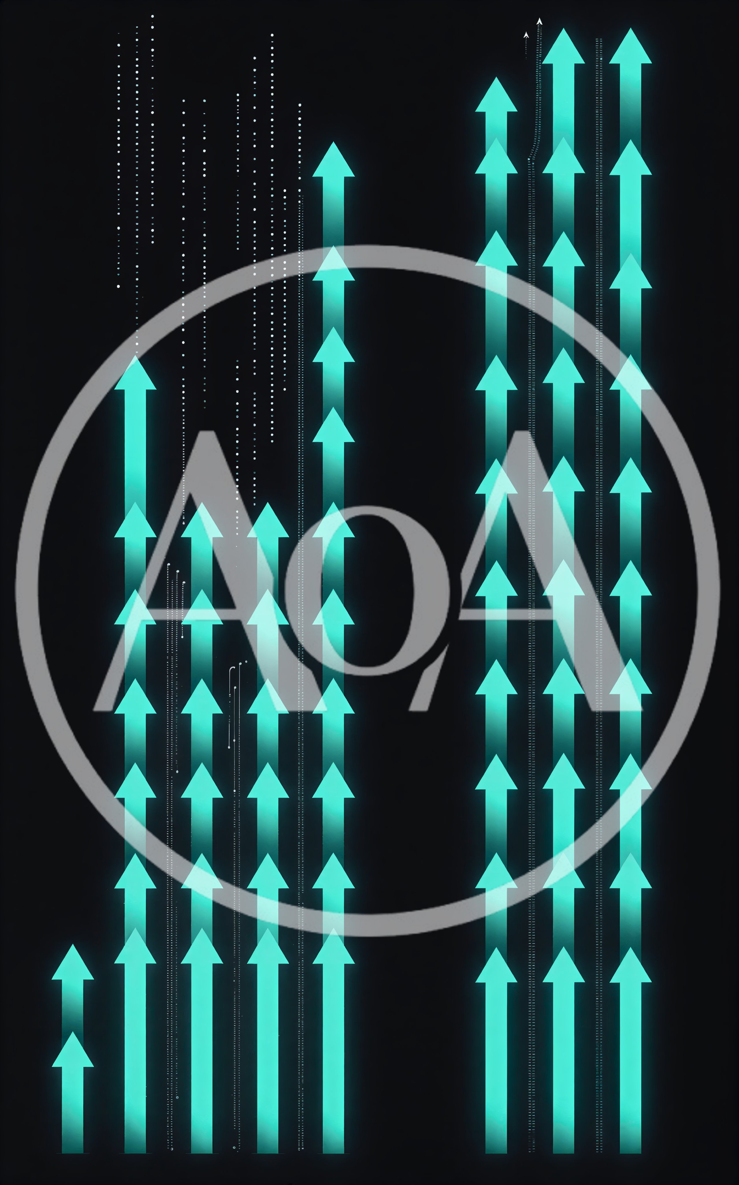 Digital Glowing Arrows Rising On Dark Background