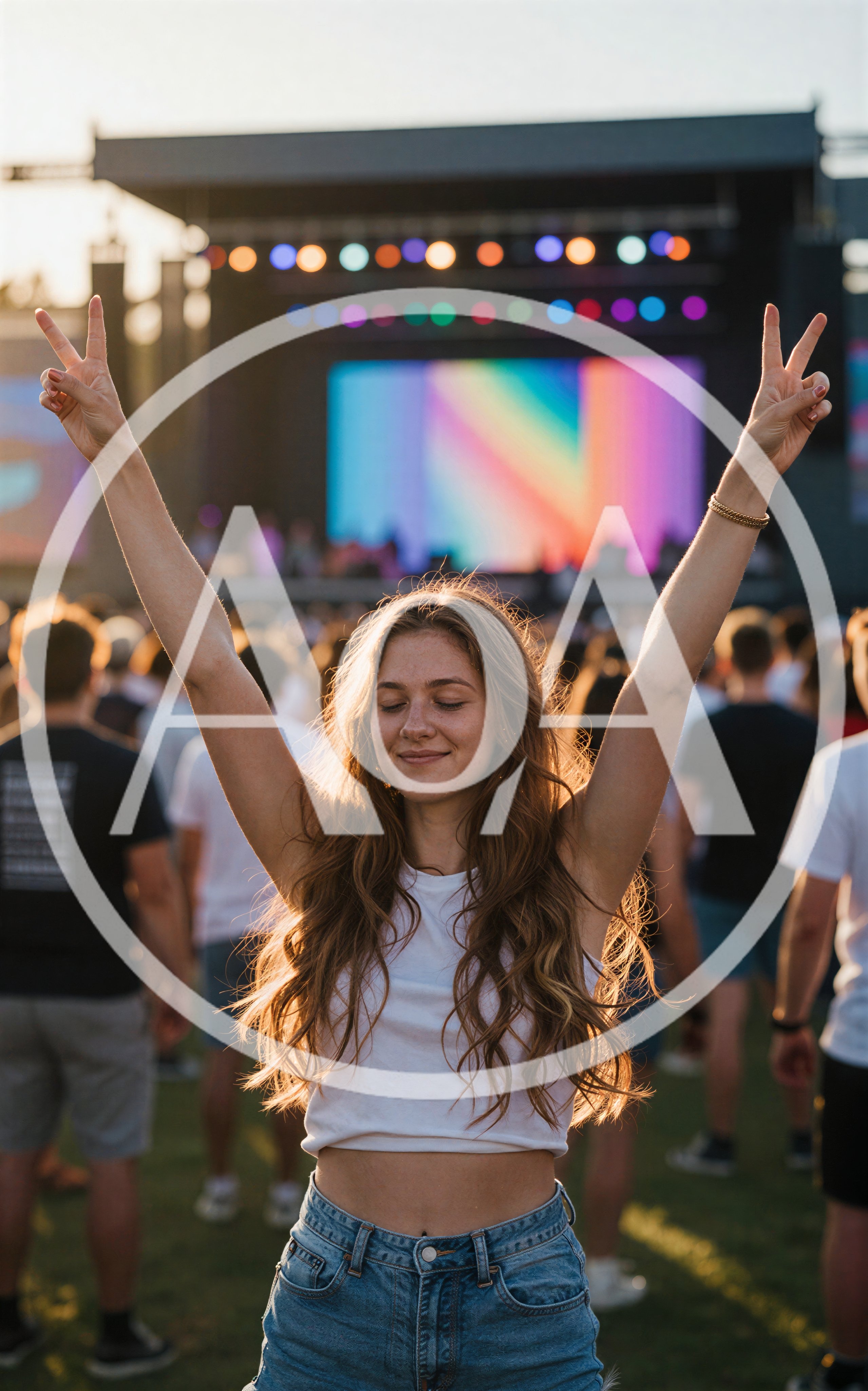 Young Woman Dancing With Arms Raised At Music Festival
