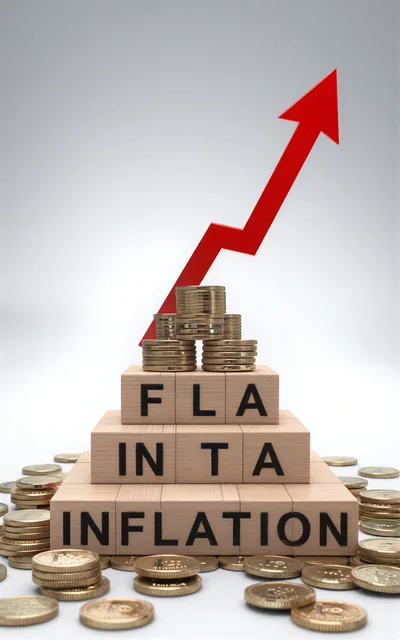 Inflation Concept With Wooden Blocks And Gold Coins
