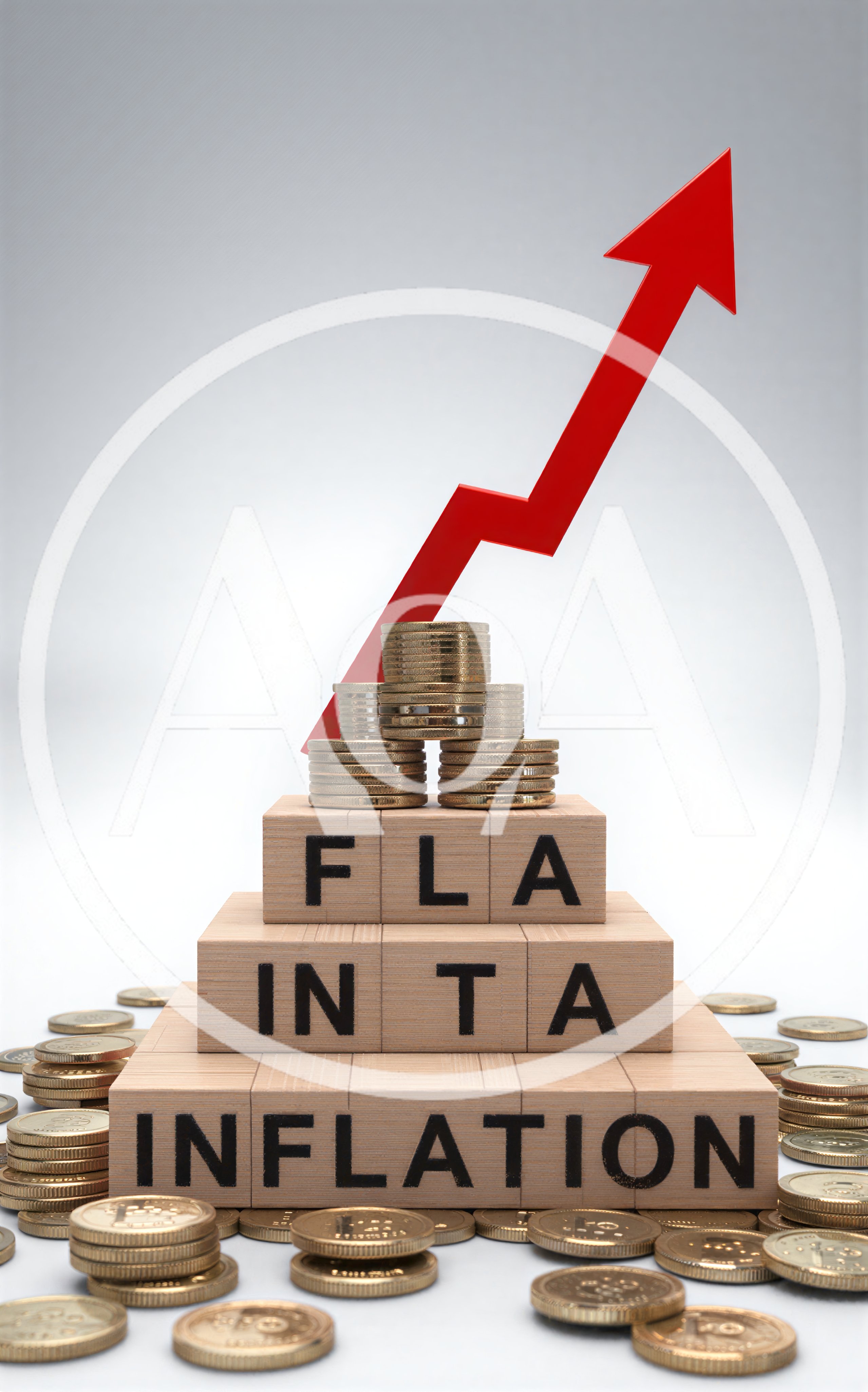 Inflation Concept With Wooden Blocks And Gold Coins
