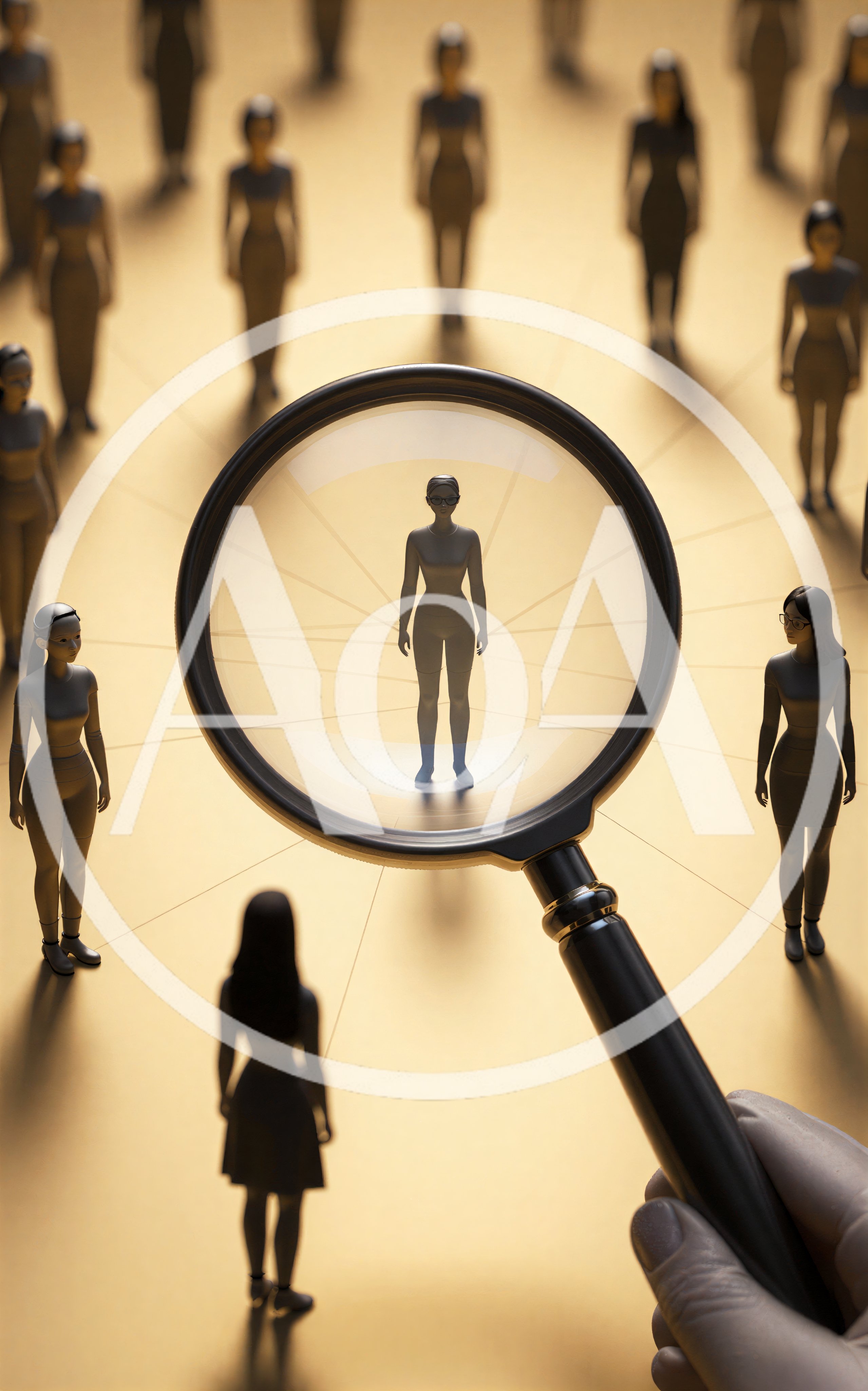 Magnifying Glass Focusing On A Single Businesswoman