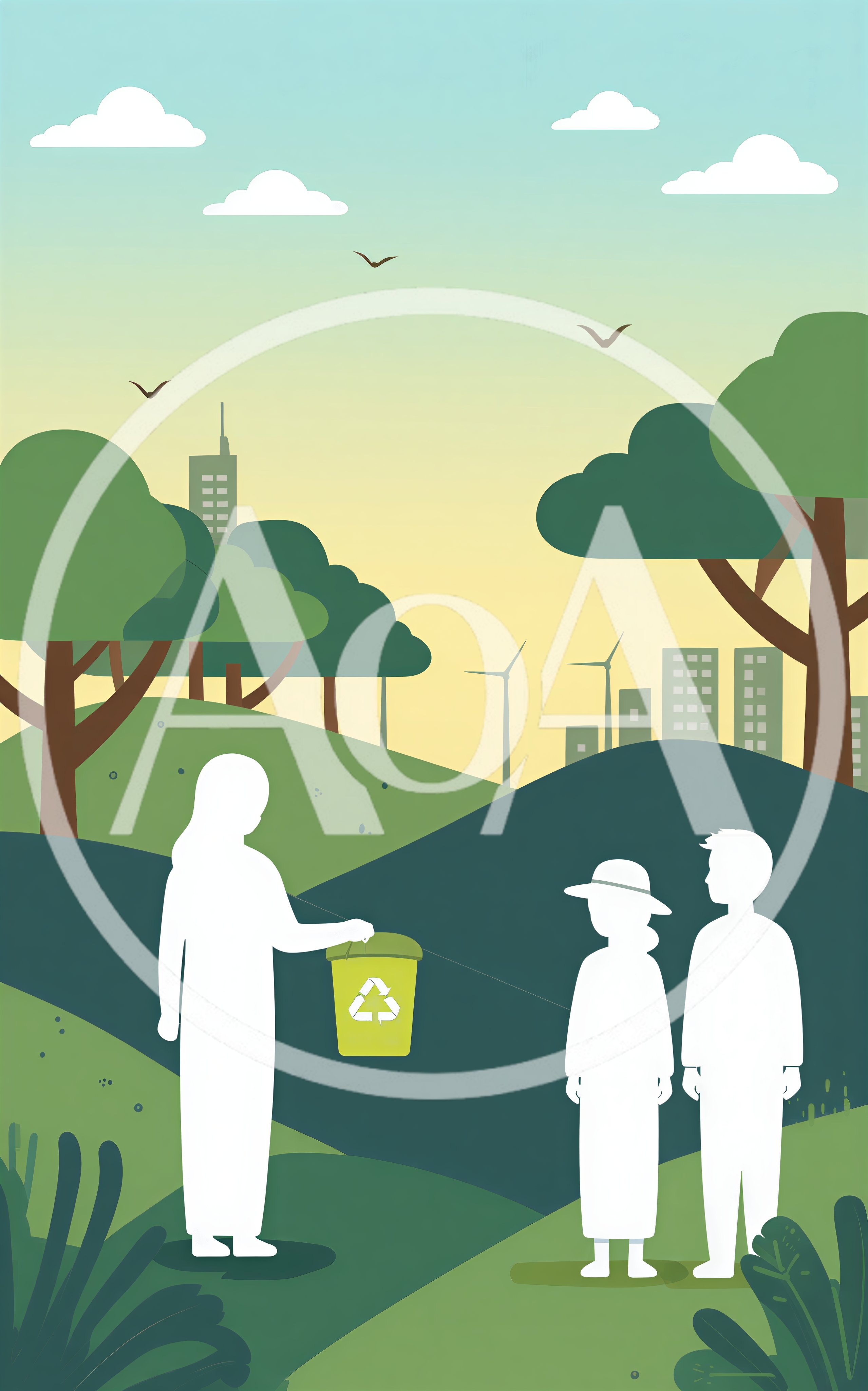 Silhouettes Of People Promoting Environmental Sustainability In Nature