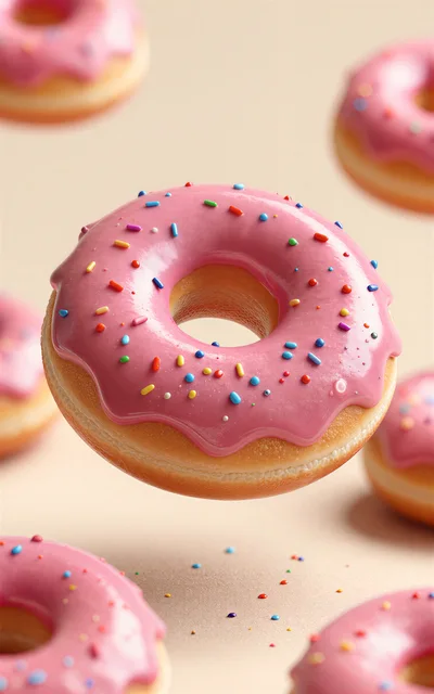 Floating Pink Frosted Donut With Colorful Sprinkles