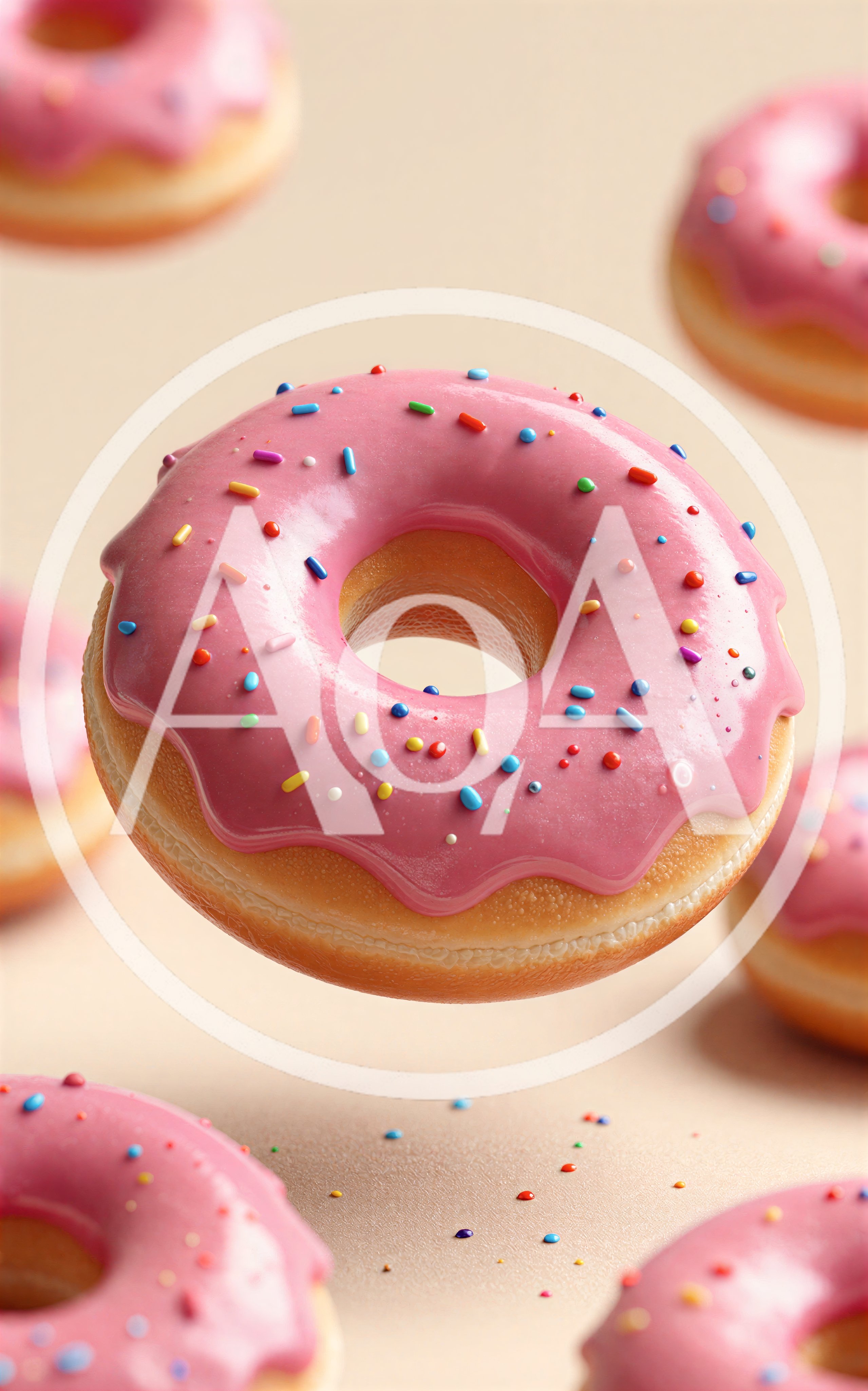 Floating Pink Frosted Donut With Colorful Sprinkles