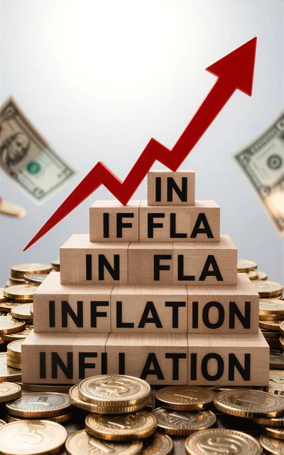 Inflation Concept With Wooden Blocks And Rising Arrow