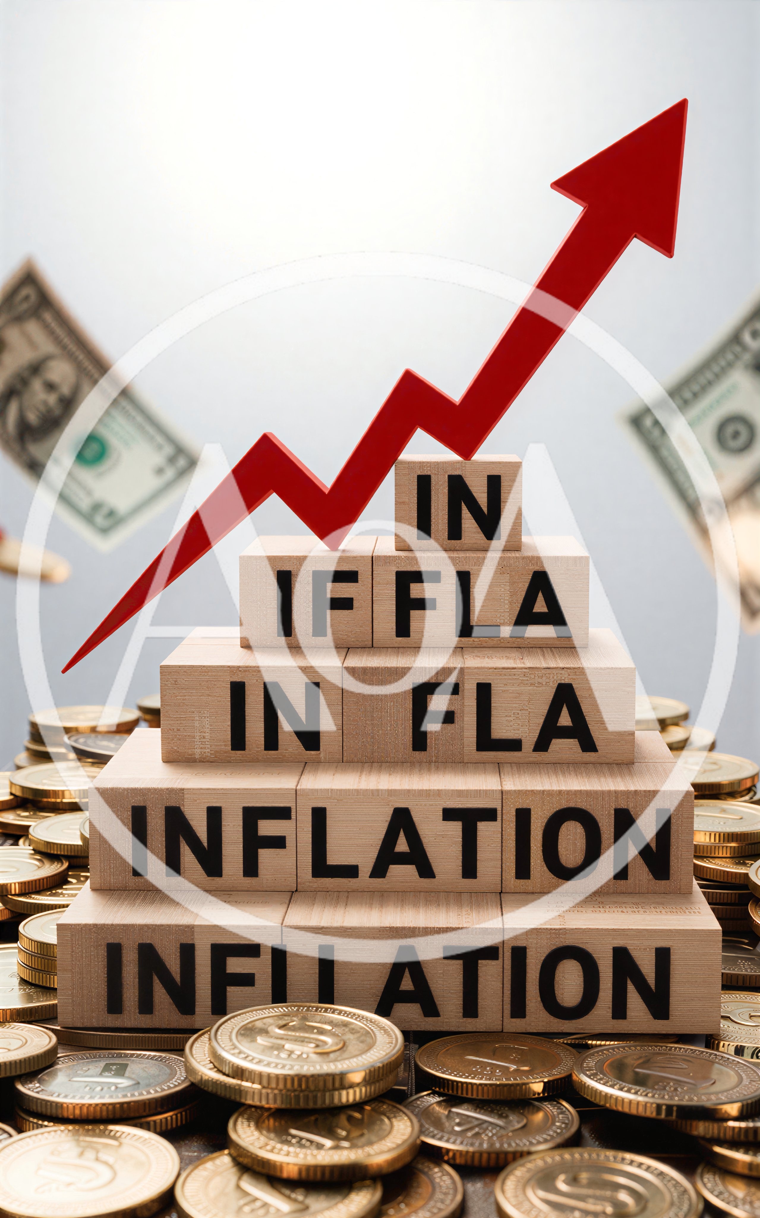 Inflation Concept With Wooden Blocks And Rising Arrow