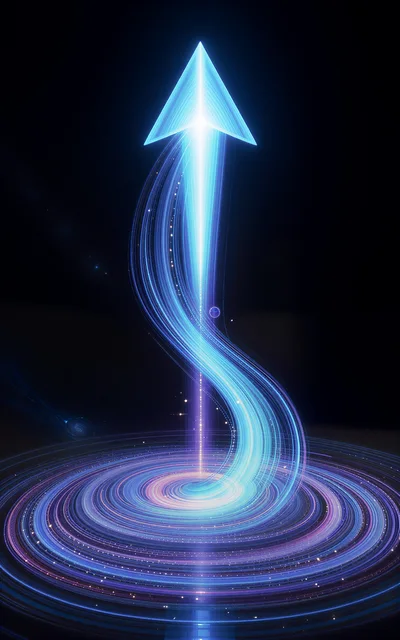 Abstract Glowing Blue Energy Arrow Rising From Vortex