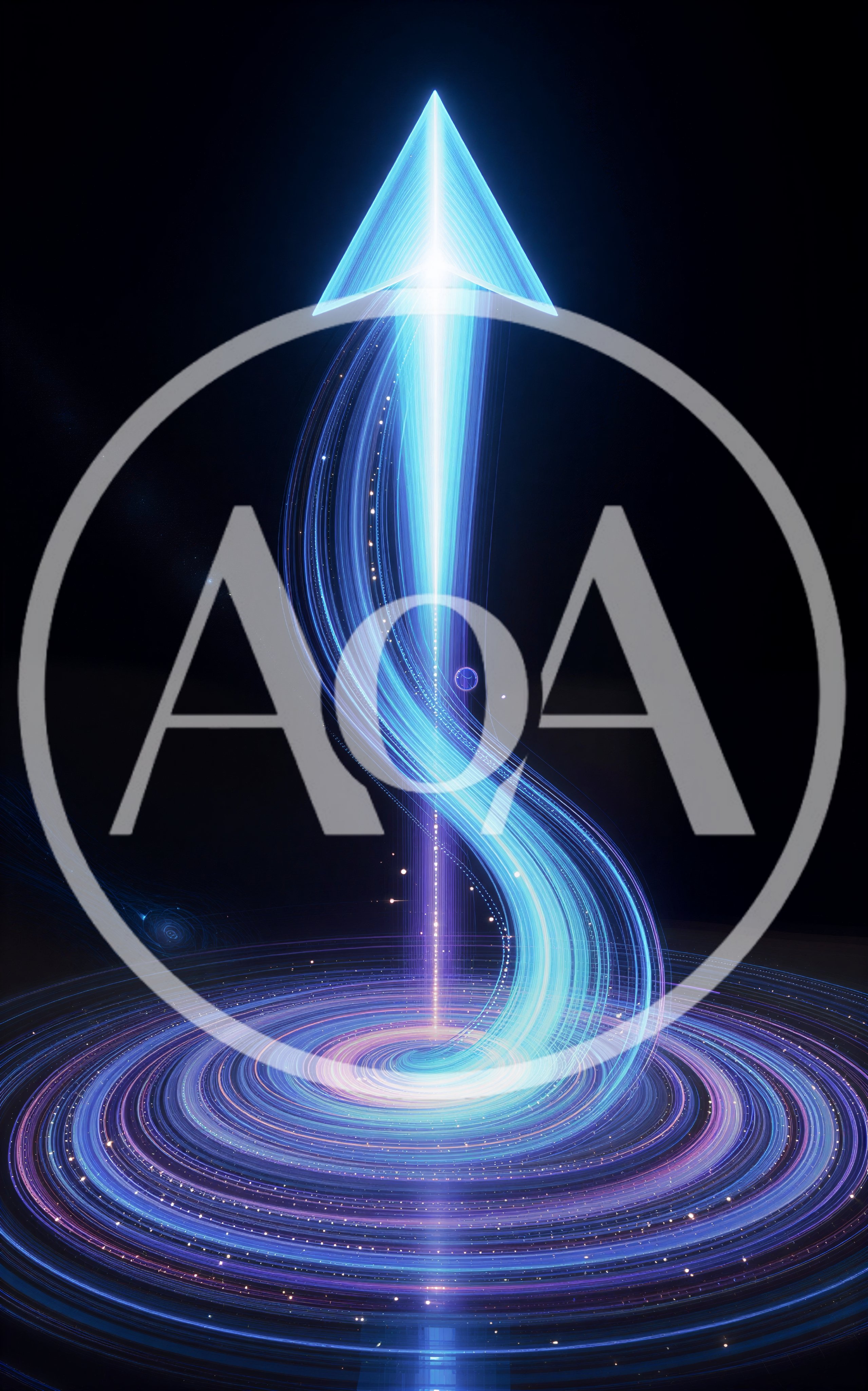 Abstract Glowing Blue Energy Arrow Rising From Vortex