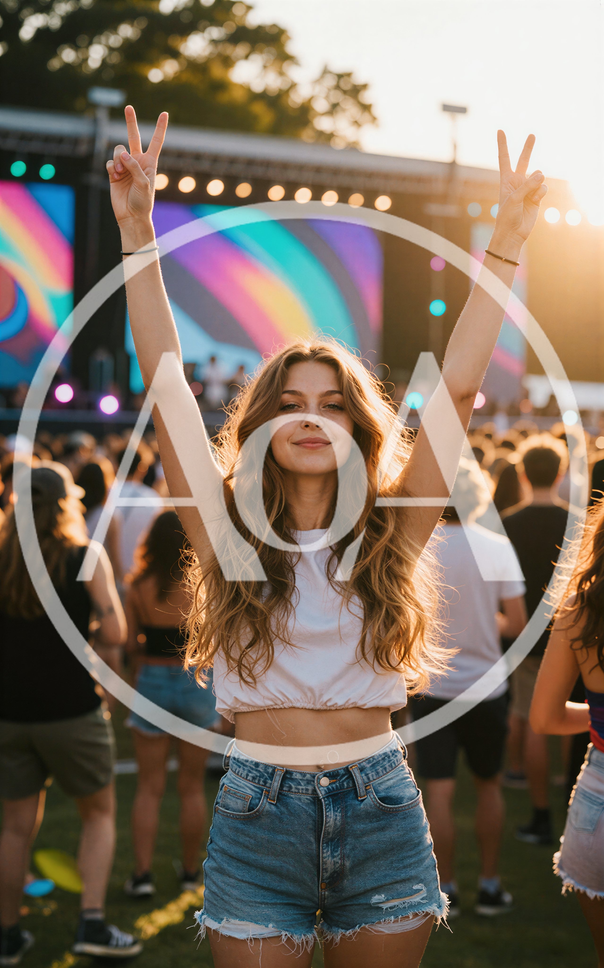 Young Woman Celebrating at an Outdoor Music Festival