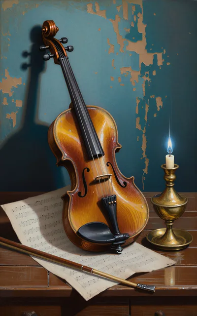 Still Life With Violin And Candle