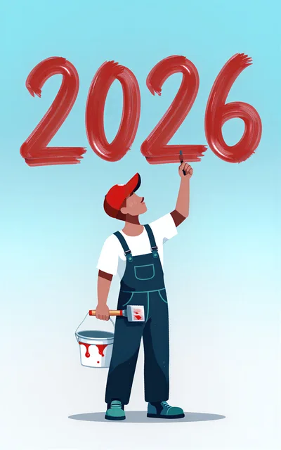 Painter Creating The Year 2026 In Red Paint