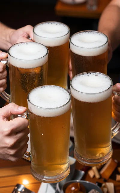 Friends Toasting With Large Mugs Of Beer