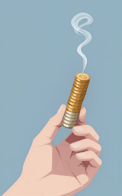 Hand Holding A Smoking Stack Of Coins