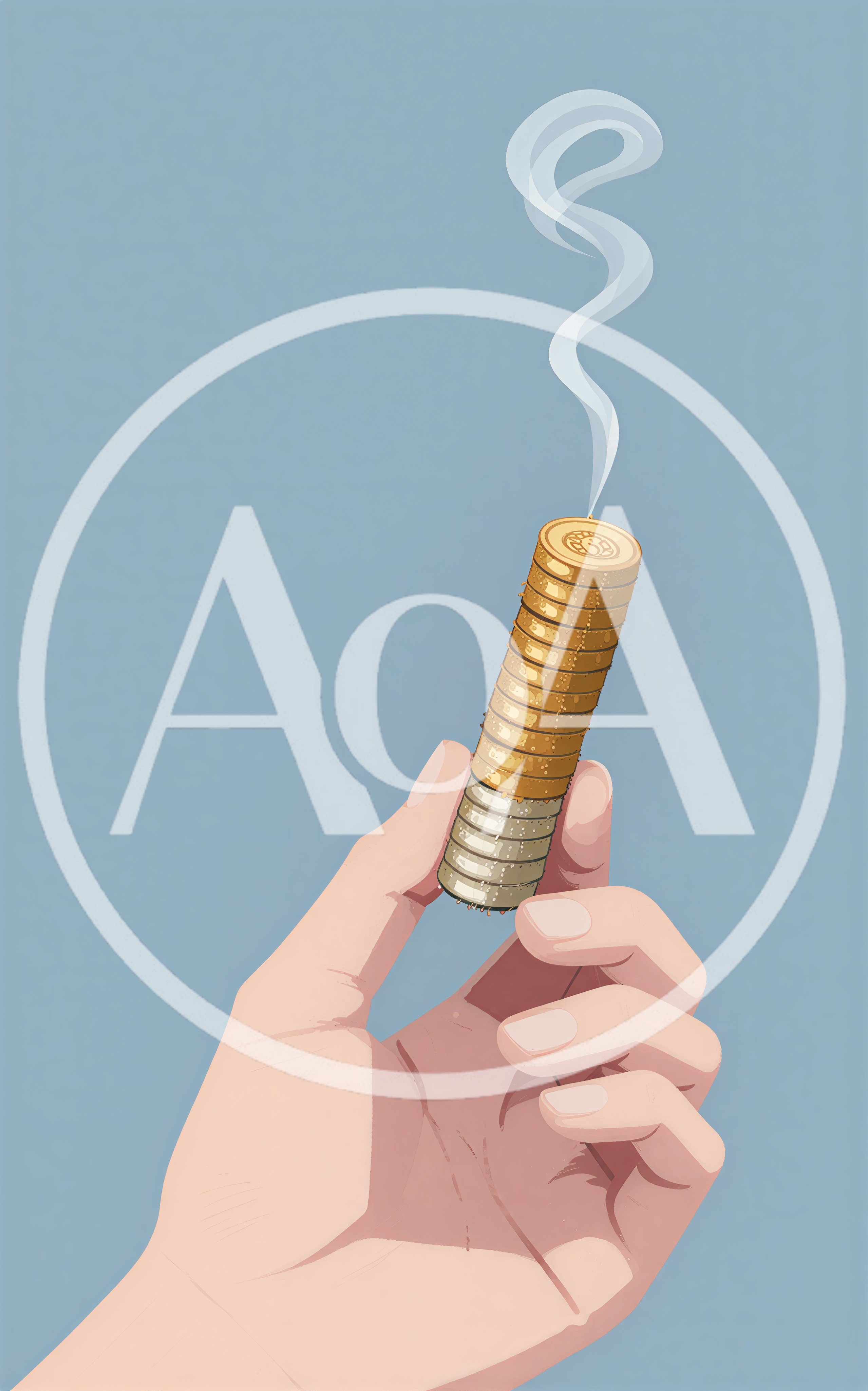 Hand Holding A Smoking Stack Of Coins