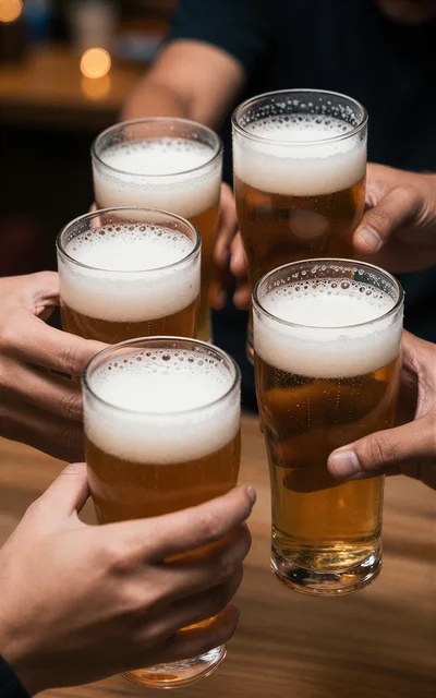 Group Of Friends Toasting With Glasses Of Beer