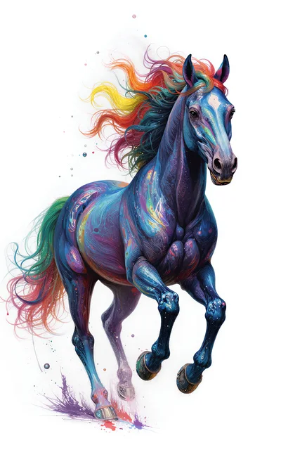 Majestic Rainbow Mane Horse Running In Artistic Style