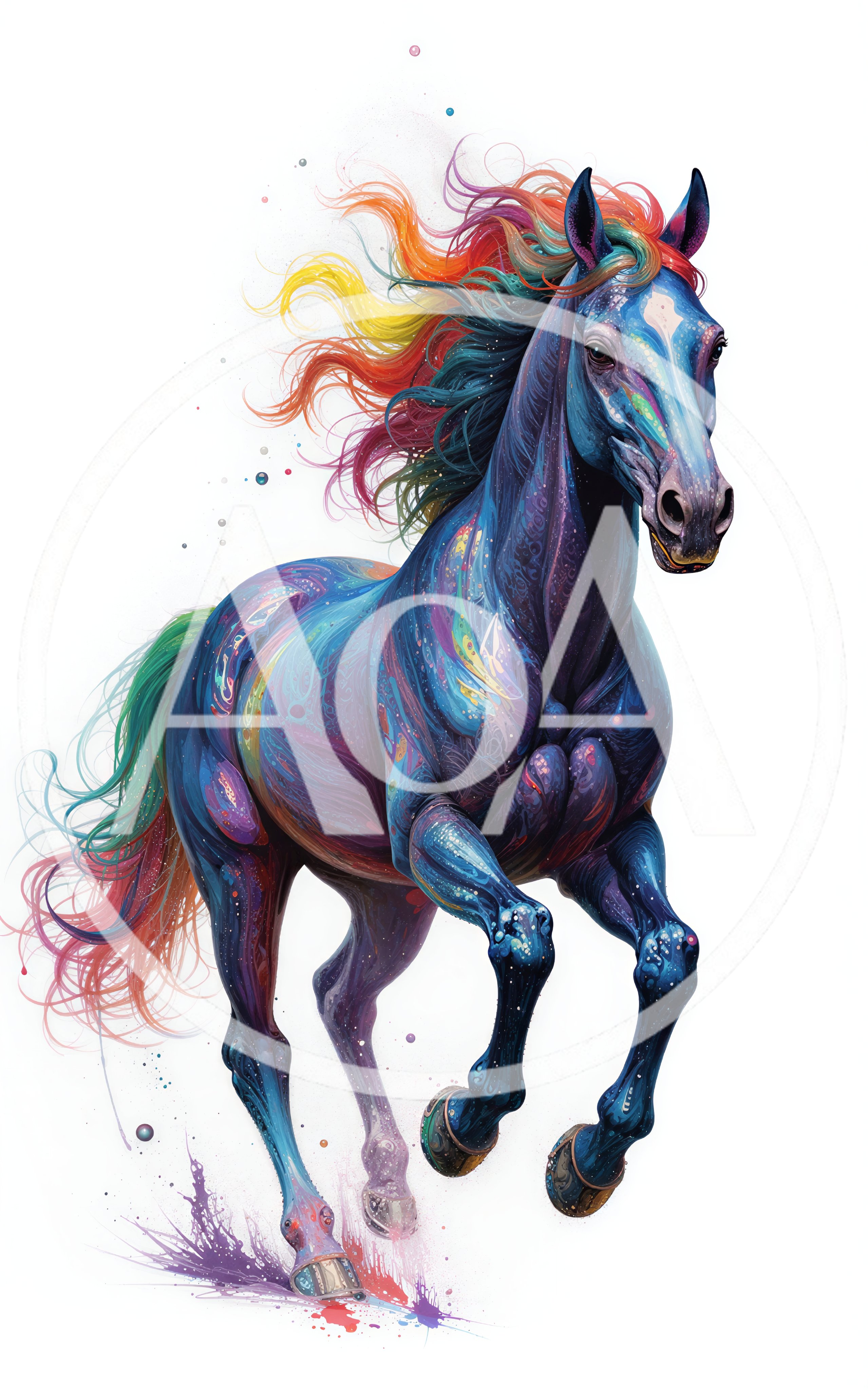 Majestic Rainbow Mane Horse Running In Artistic Style
