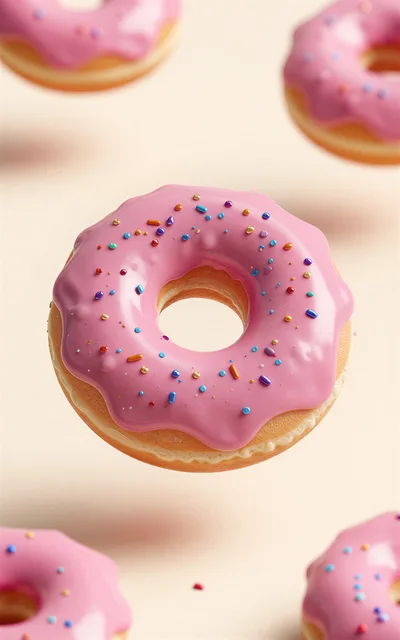 Floating Pink Frosted Donuts With Colorful Sprinkles