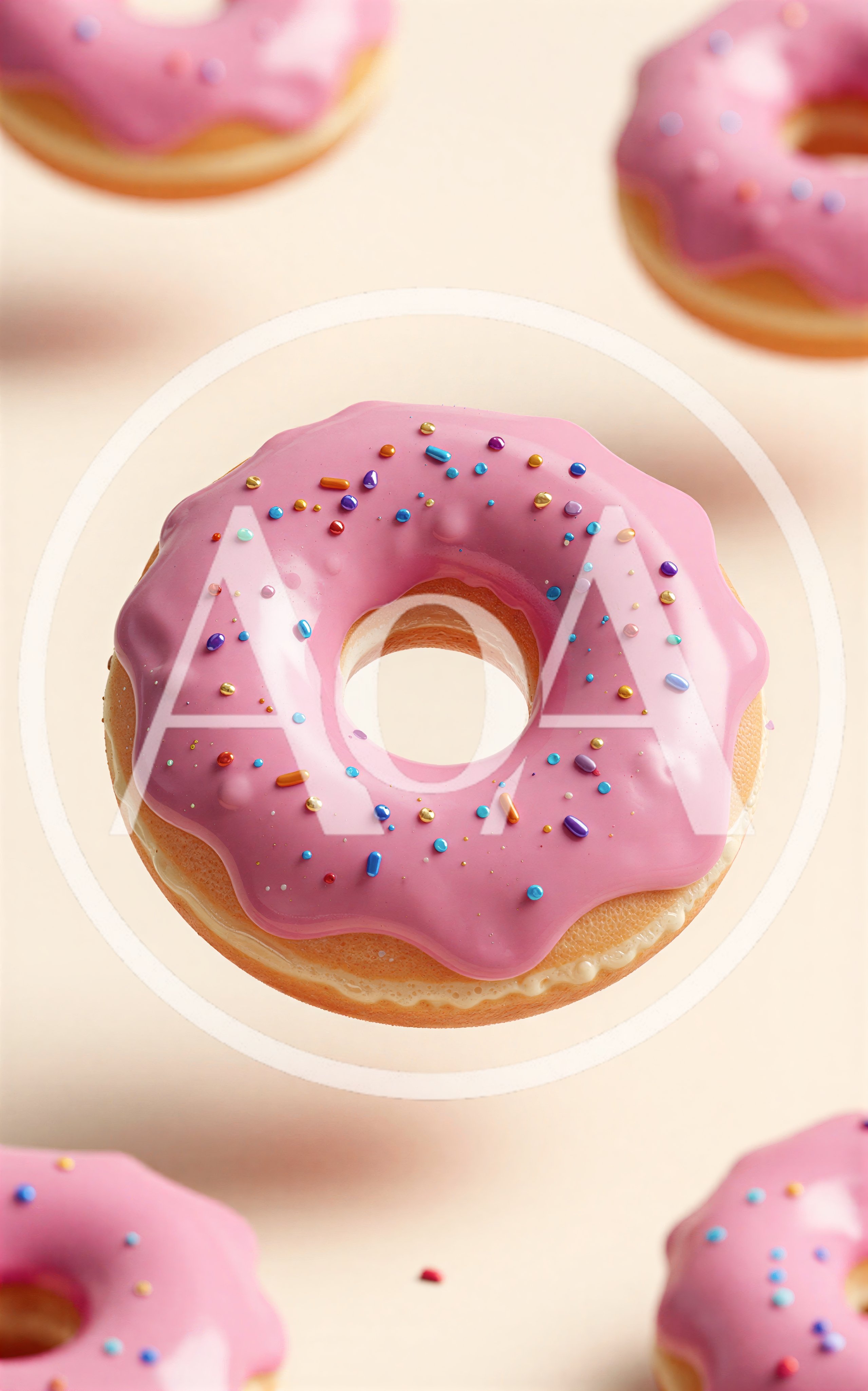Floating Pink Frosted Donuts With Colorful Sprinkles