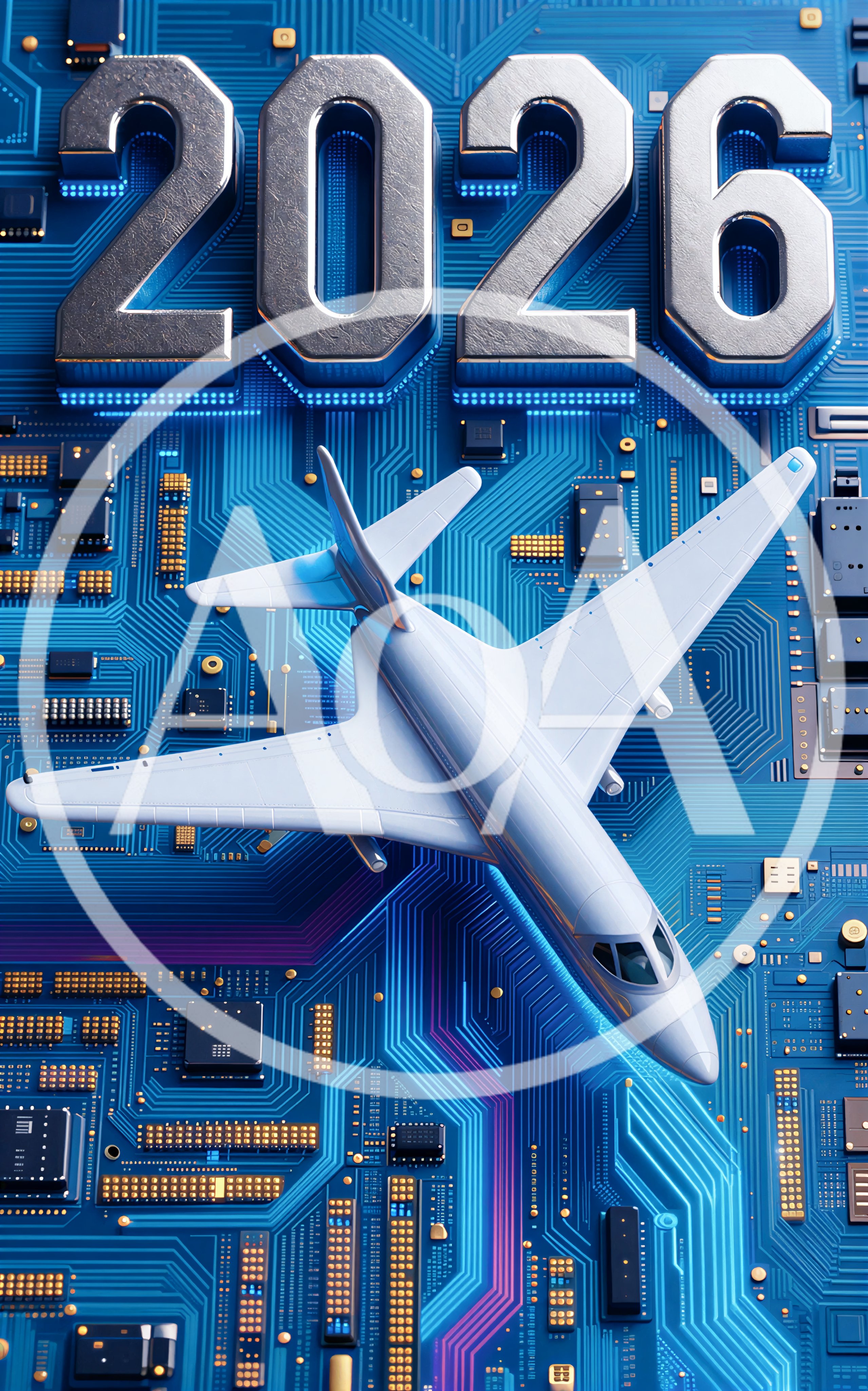 3D Airplane Model Flying Over Digital Circuit Board