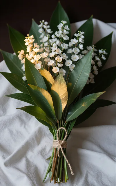 Bouquet of White Flowers and Green Leaves