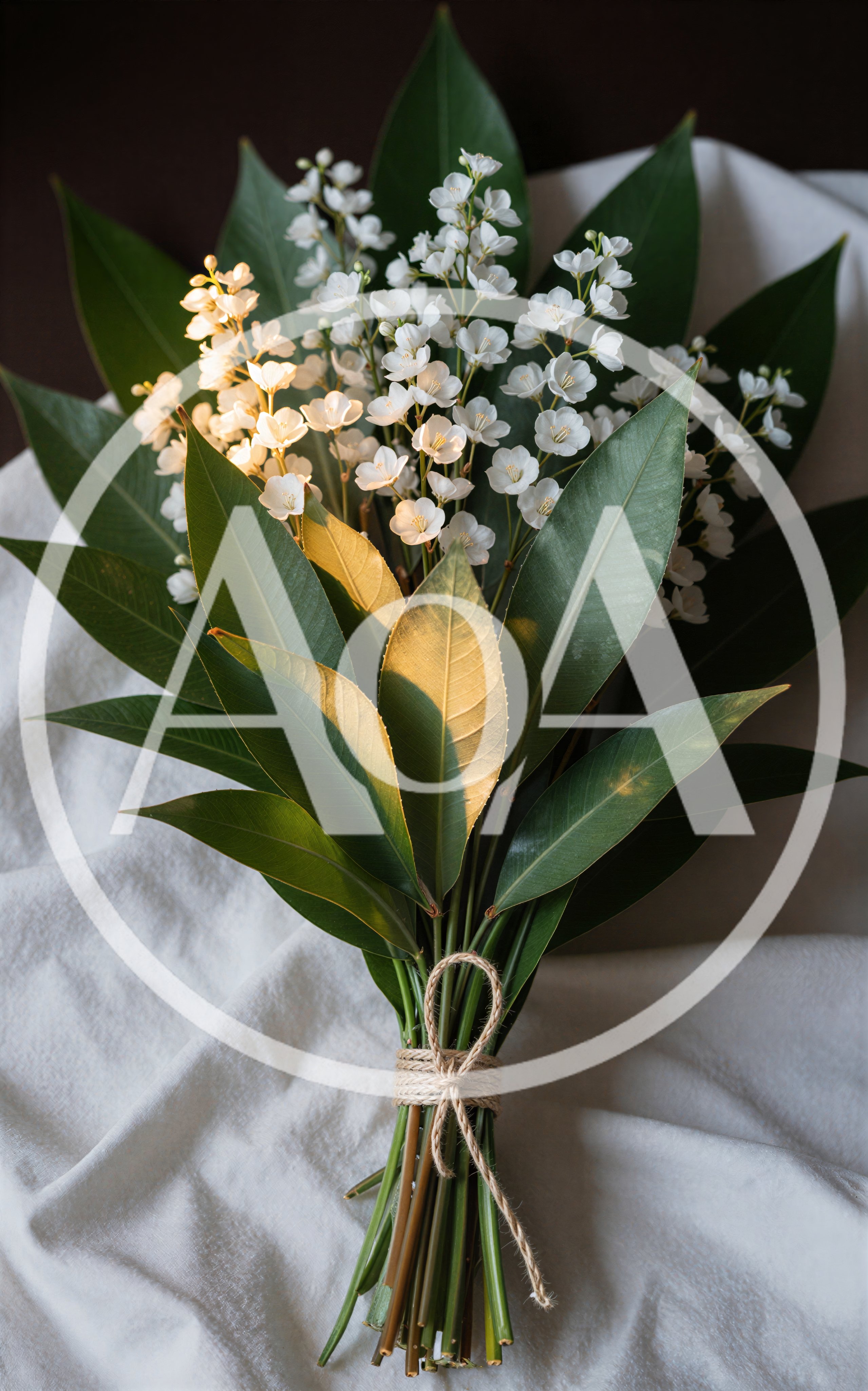 Bouquet of White Flowers and Green Leaves