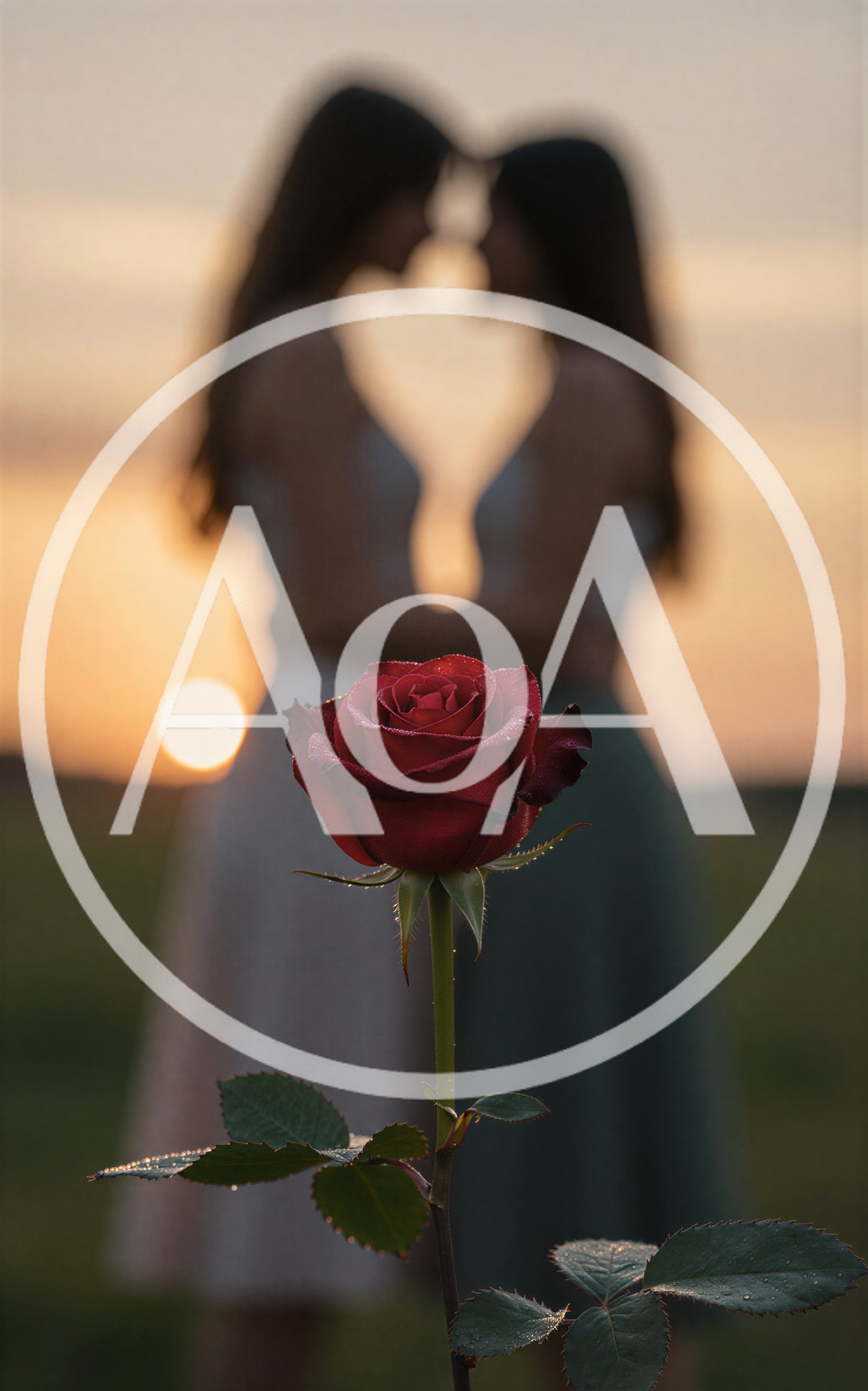 Red Rose With Blurred Couple Forming Heart Shape