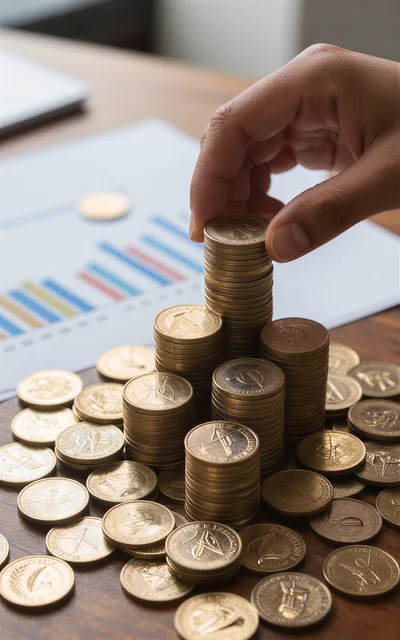 Hand Stacking Gold Coins On Financial Chart