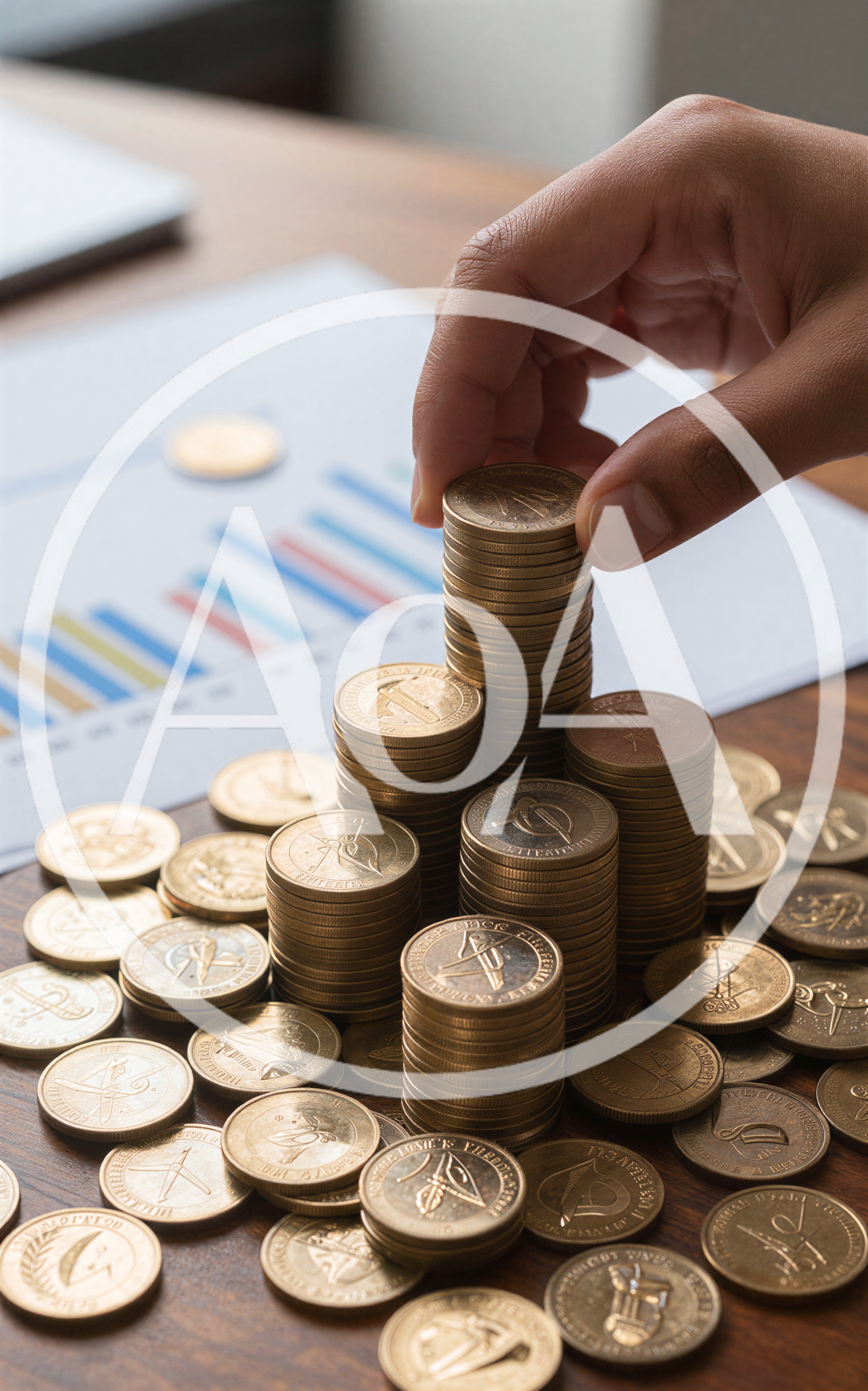 Hand Stacking Gold Coins On Financial Chart