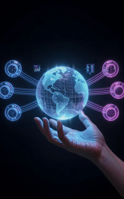 Digital Holographic Earth Globe Held In Human Hand
