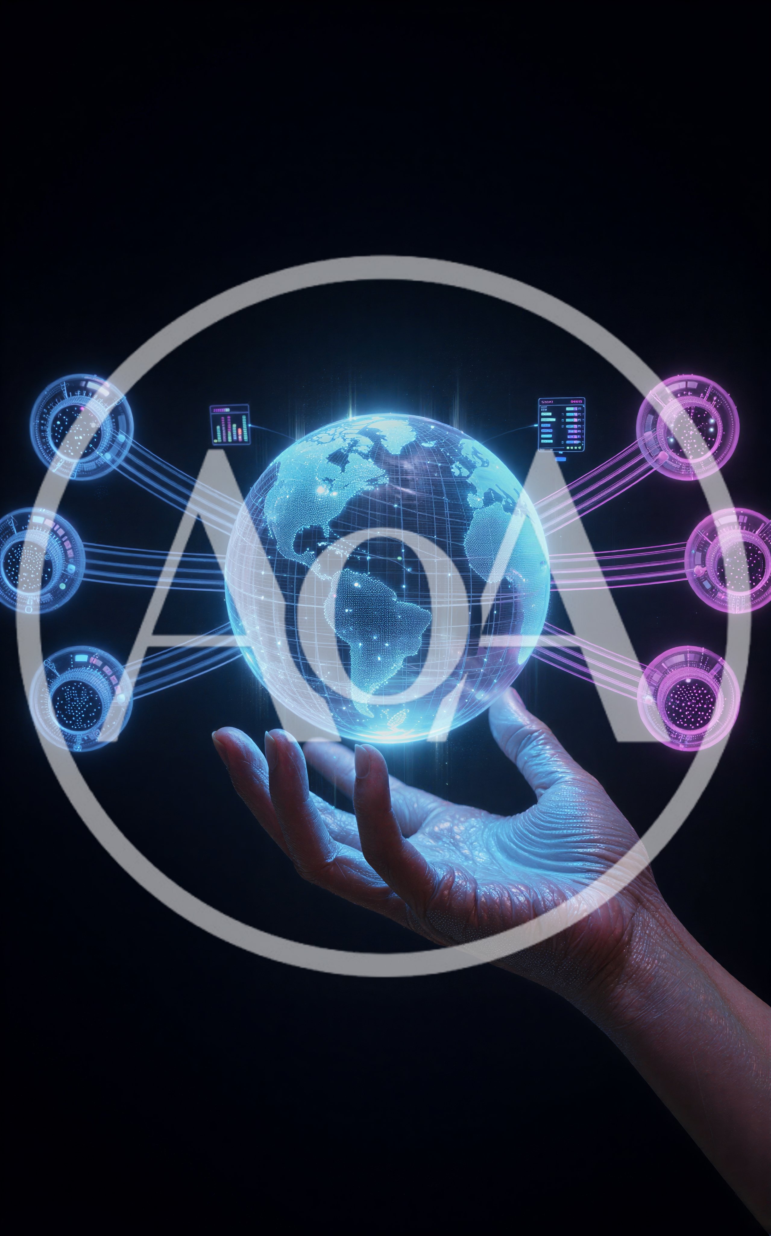 Digital Holographic Earth Globe Held In Human Hand