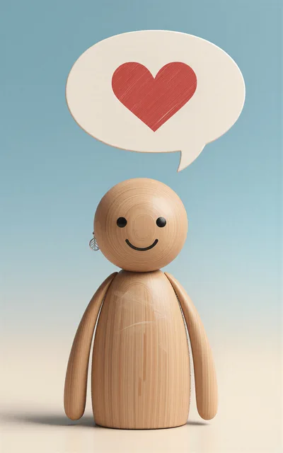 Wooden Figurine With Heart Speech Bubble