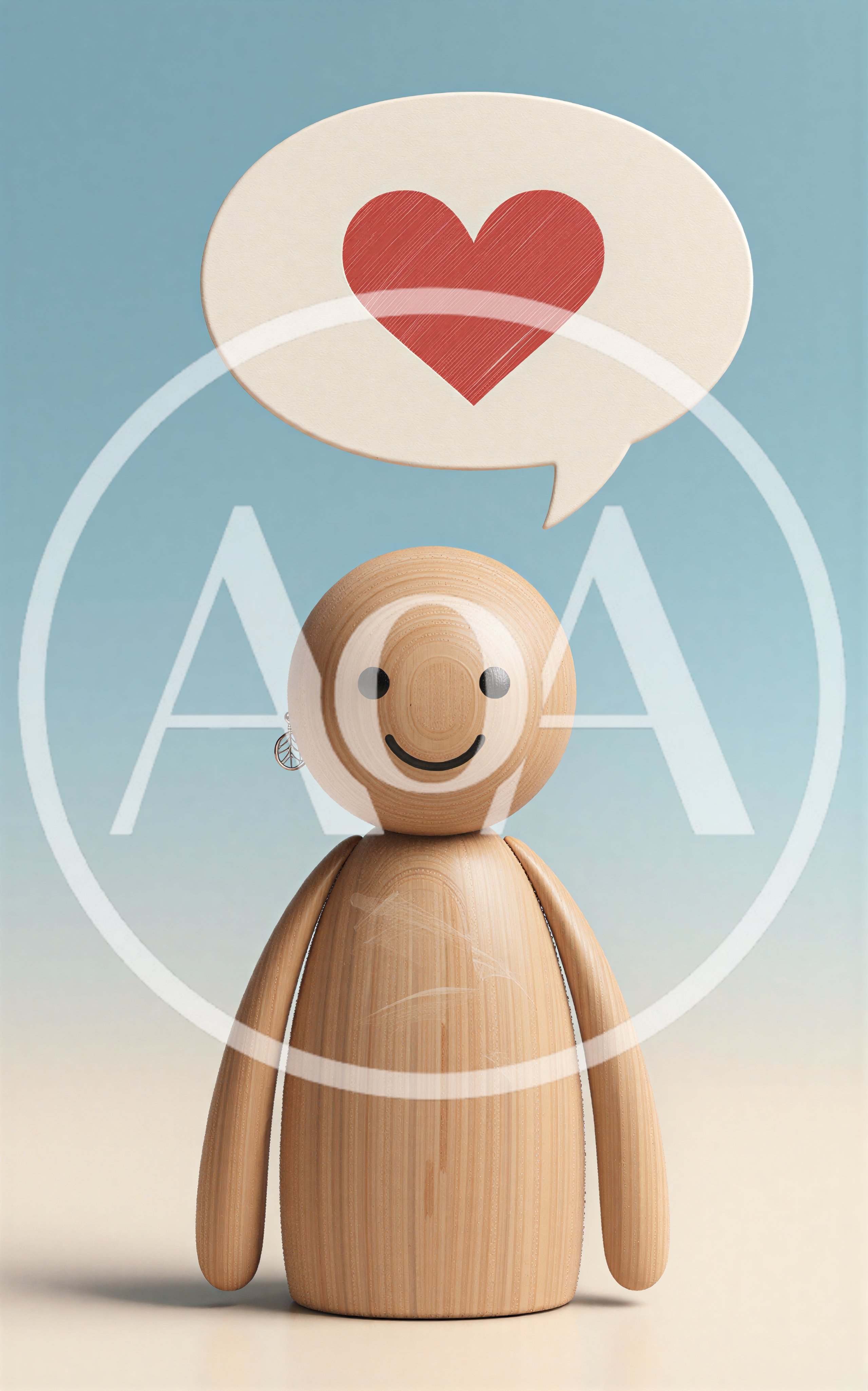Wooden Figurine With Heart Speech Bubble