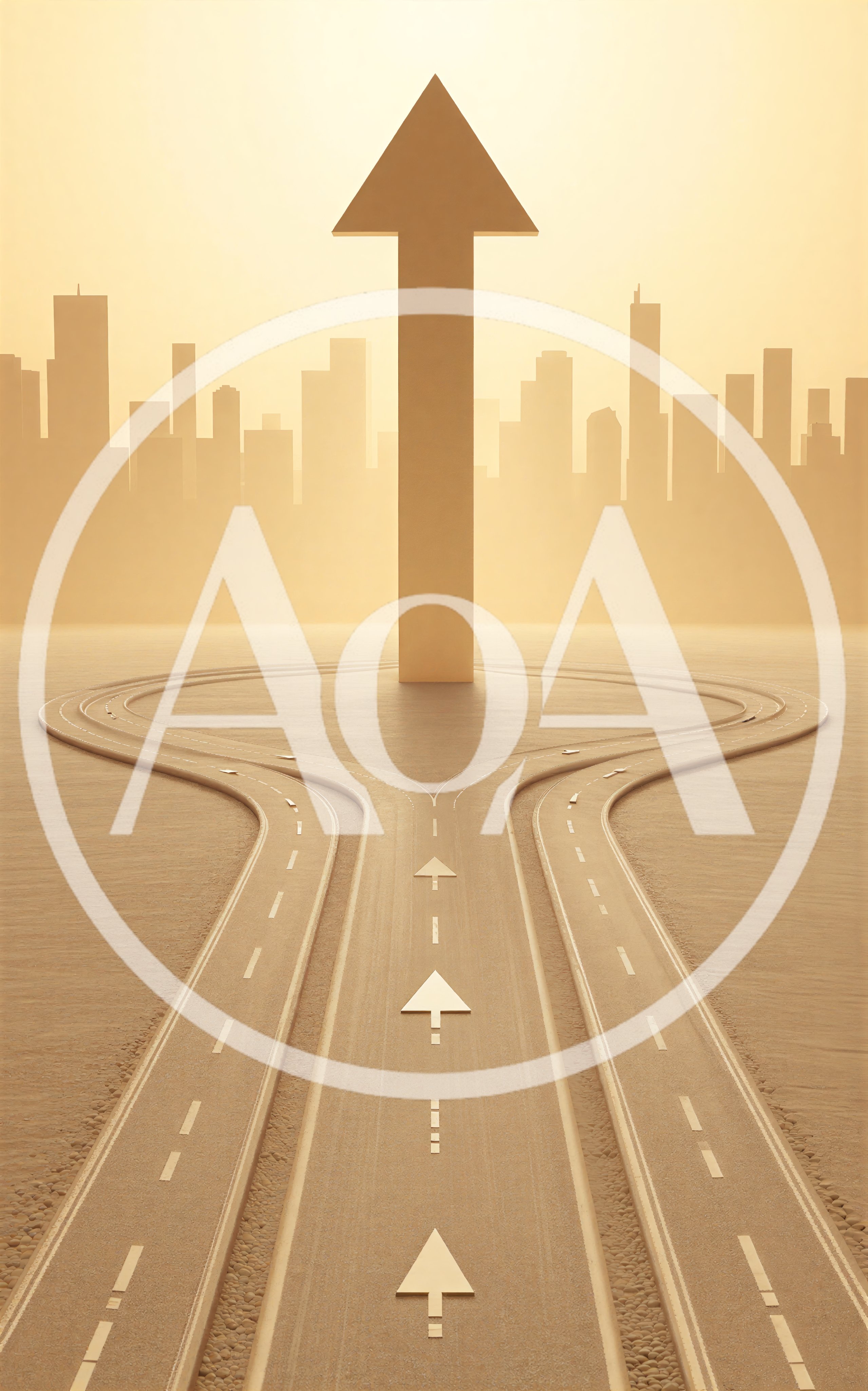Conceptual Road Fork Leading To A Large Upward Arrow