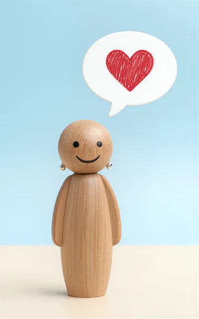 Wooden Figurine With A Heart Speech Bubble
