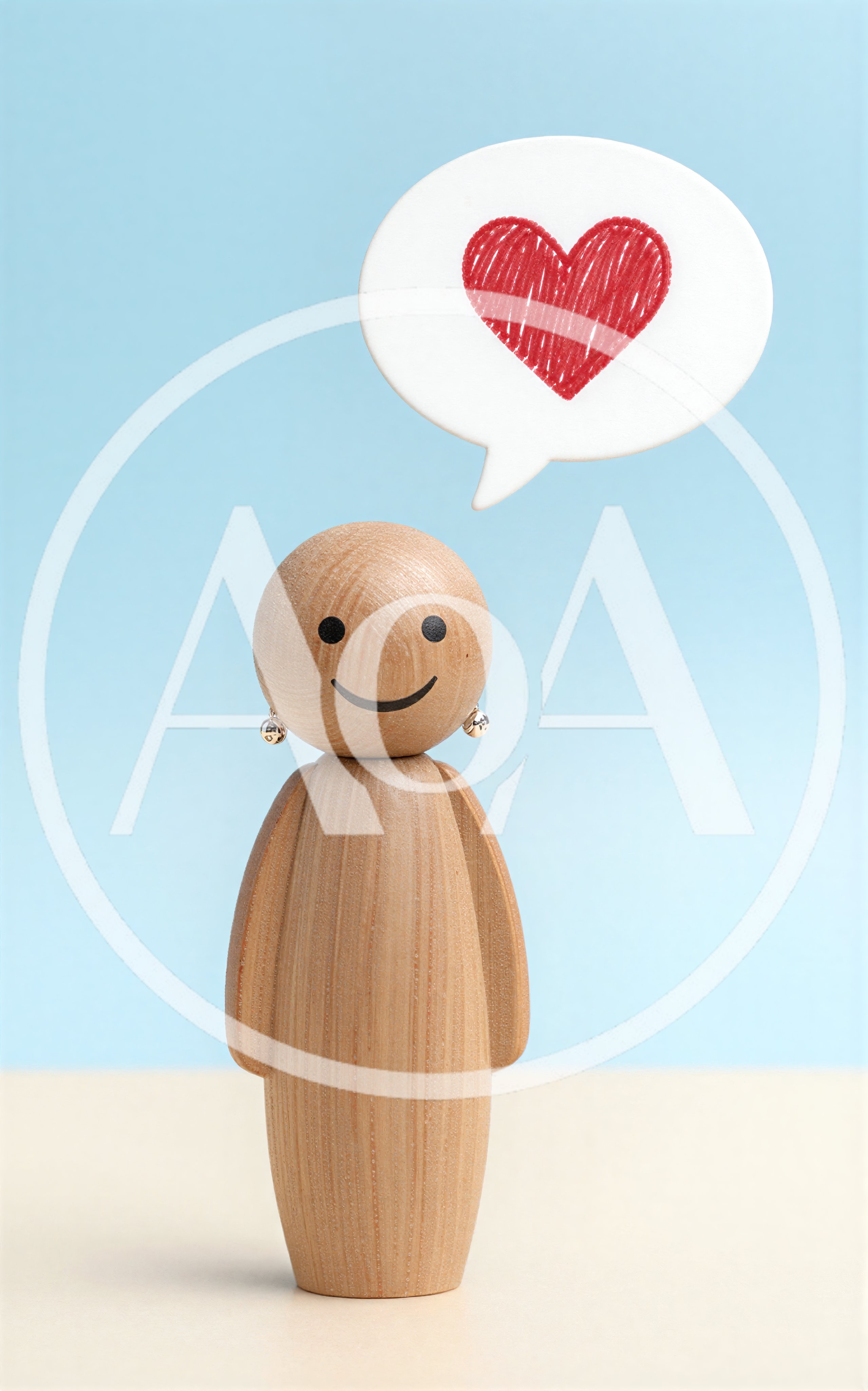 Wooden Figurine With A Heart Speech Bubble