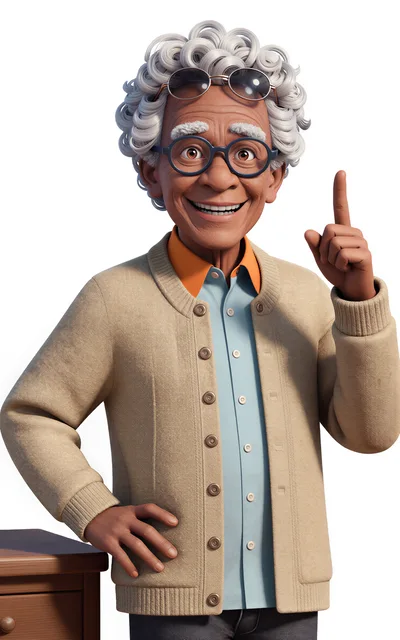 3D Rendered Elderly Man Pointing Upward