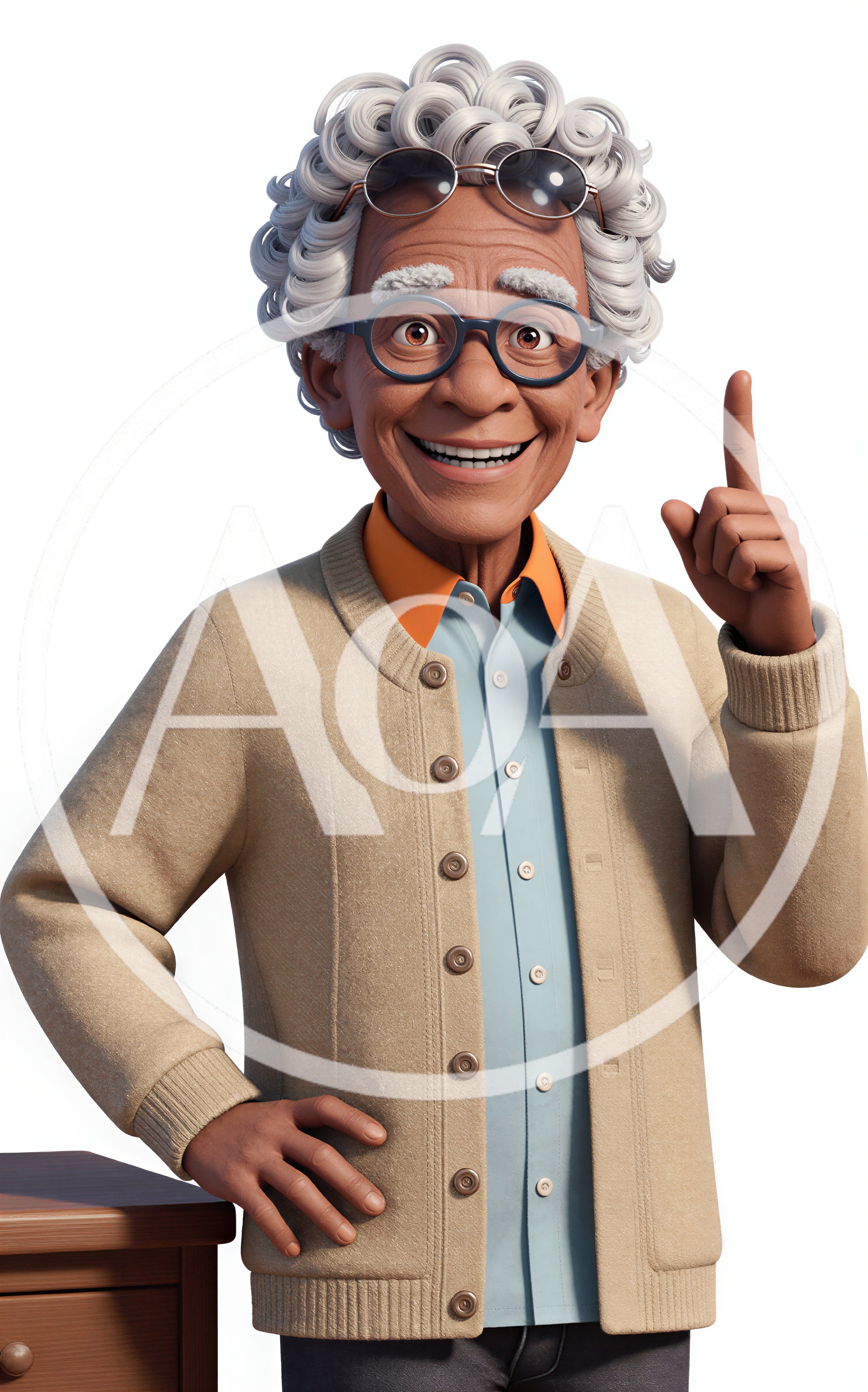 3D Rendered Elderly Man Pointing Upward