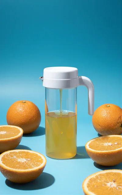 Fresh Orange Juice Pouring Into A Glass Pitcher