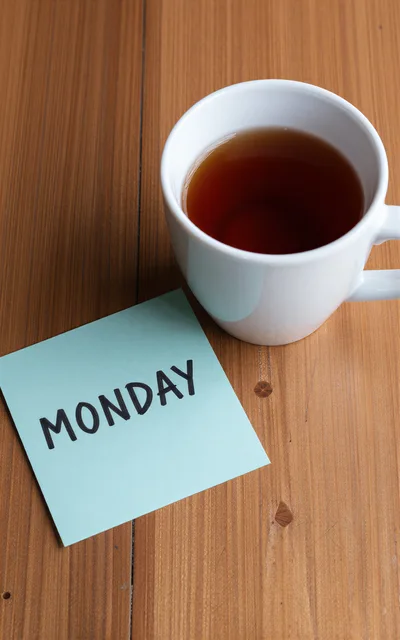 Monday Note On Wooden Table With Coffee Cup