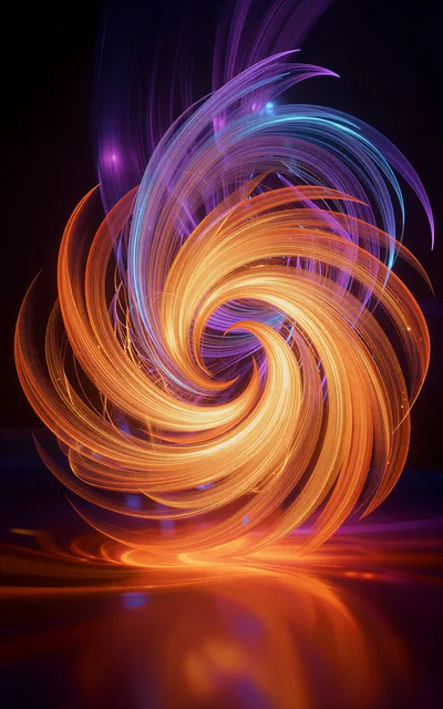Abstract Swirling Light Vortex With Orange And Purple Trails