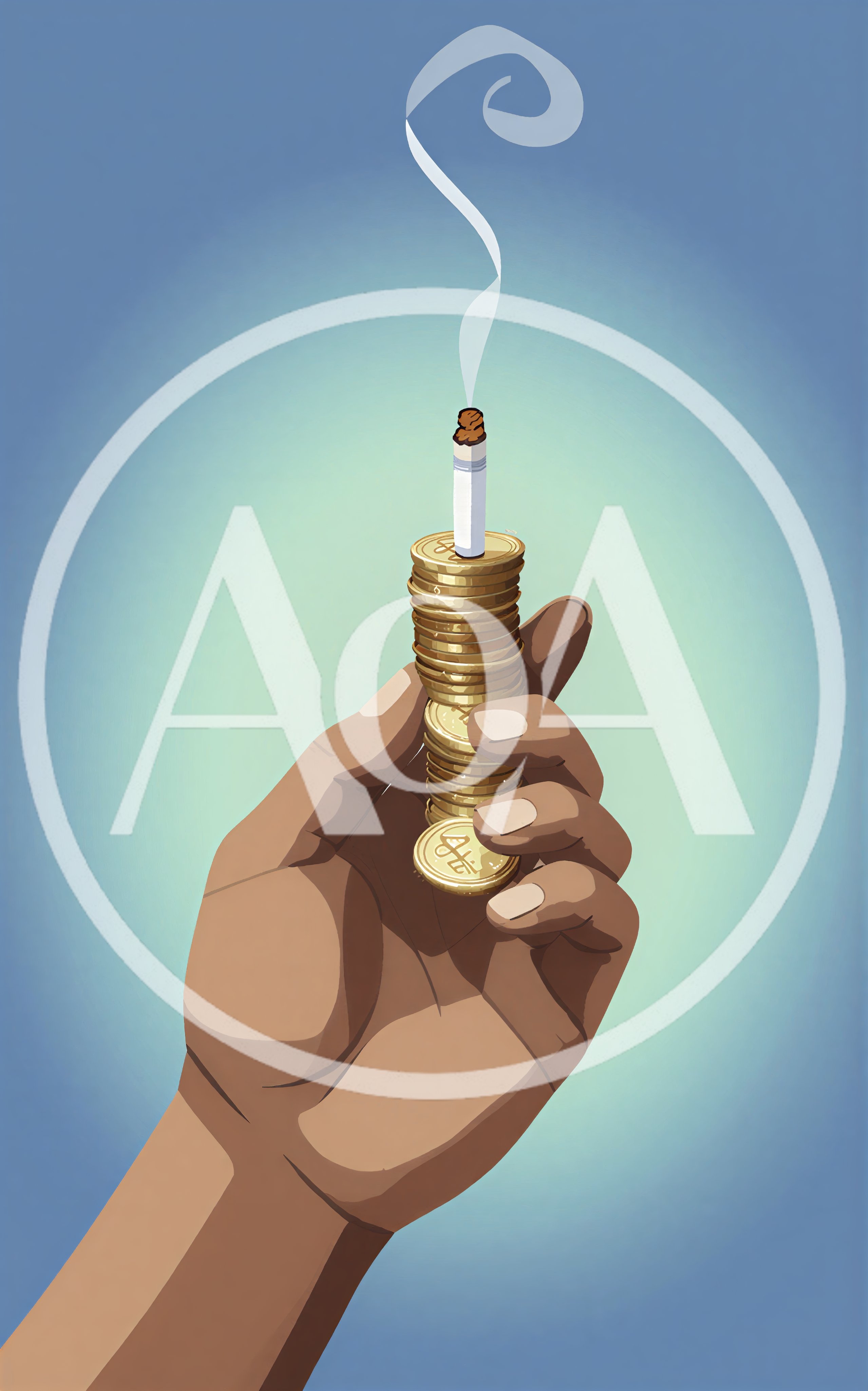 Hand Holding A Stack Of Coins Topped With A Cigarette